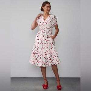 New York & Company White and Red Sundress with V-Neck